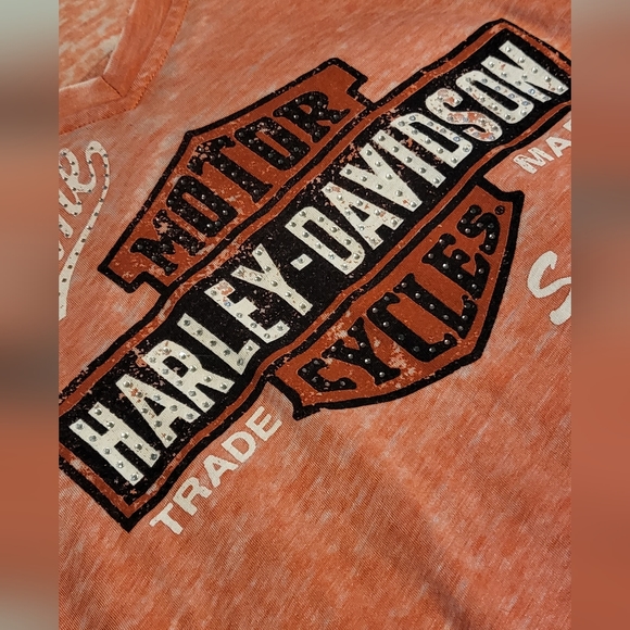Harley-Davison top size Medium orange with rhinestone - Picture 2 of 13